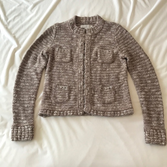 NWT LOFT Tan & White Four Pocket Cardigan, S - Picture 5 of 8